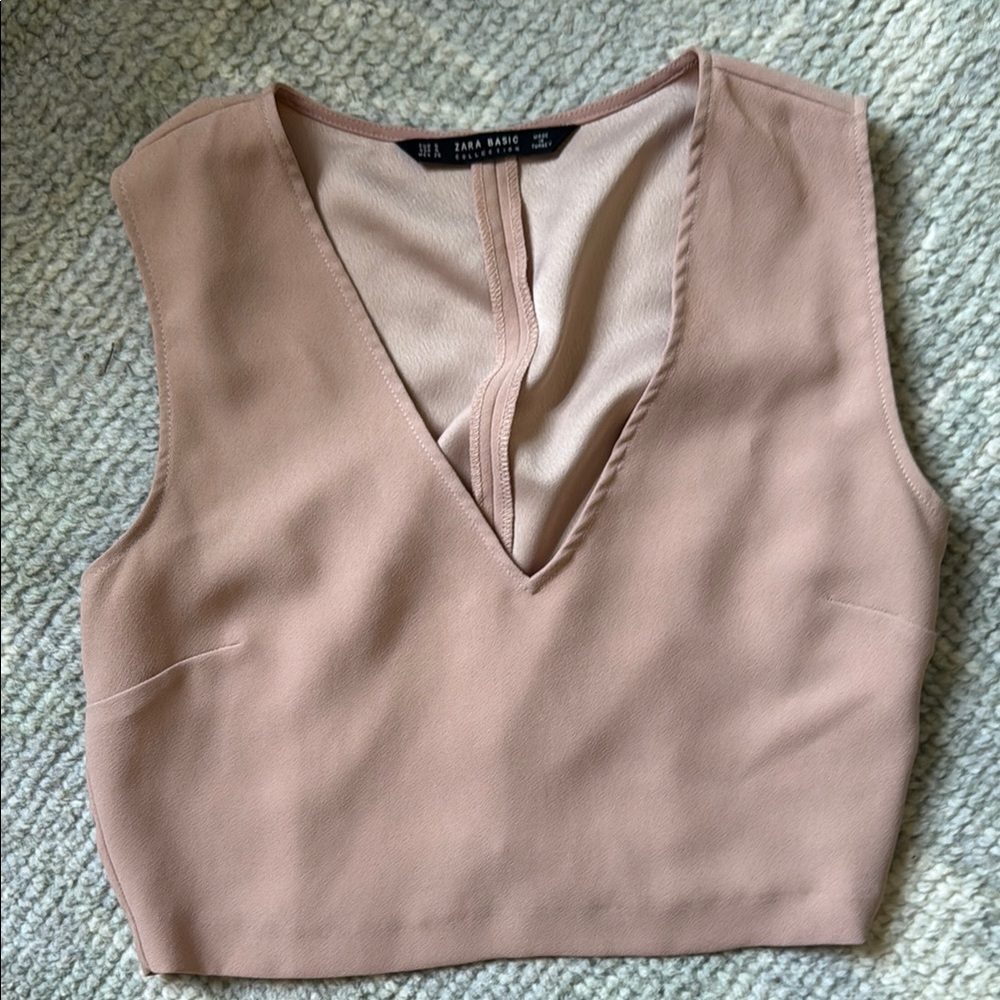 Zara Pink Sleeveless Crop V Neck Tank Top